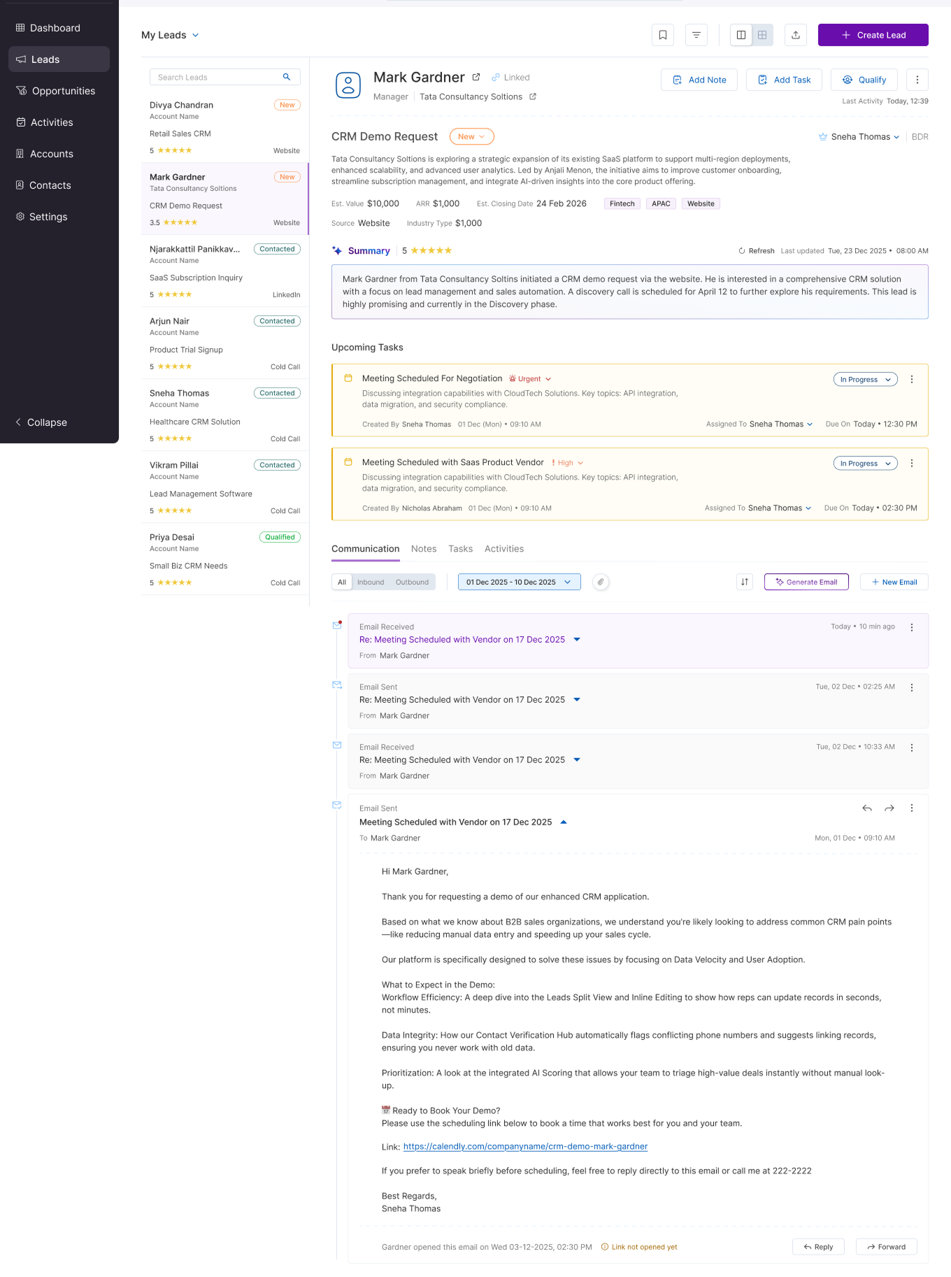 After &mdash; Redesigned prioritized CRM lead profile