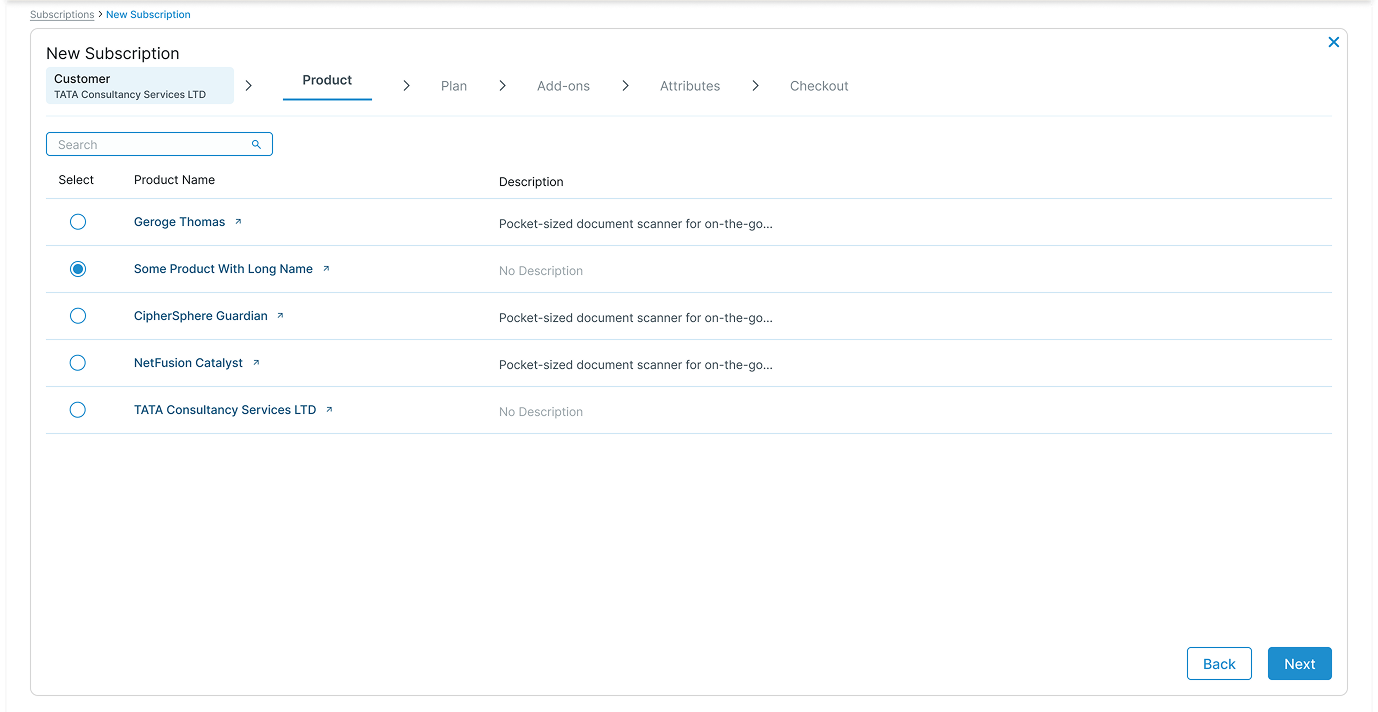 Step 02 — Product selection screen