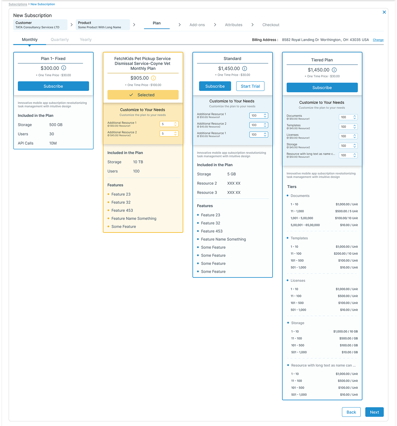 Step 03 — Plan selection screen