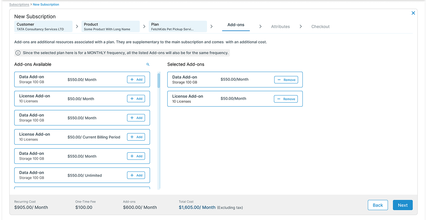 Step 04 — Add-ons selection screen